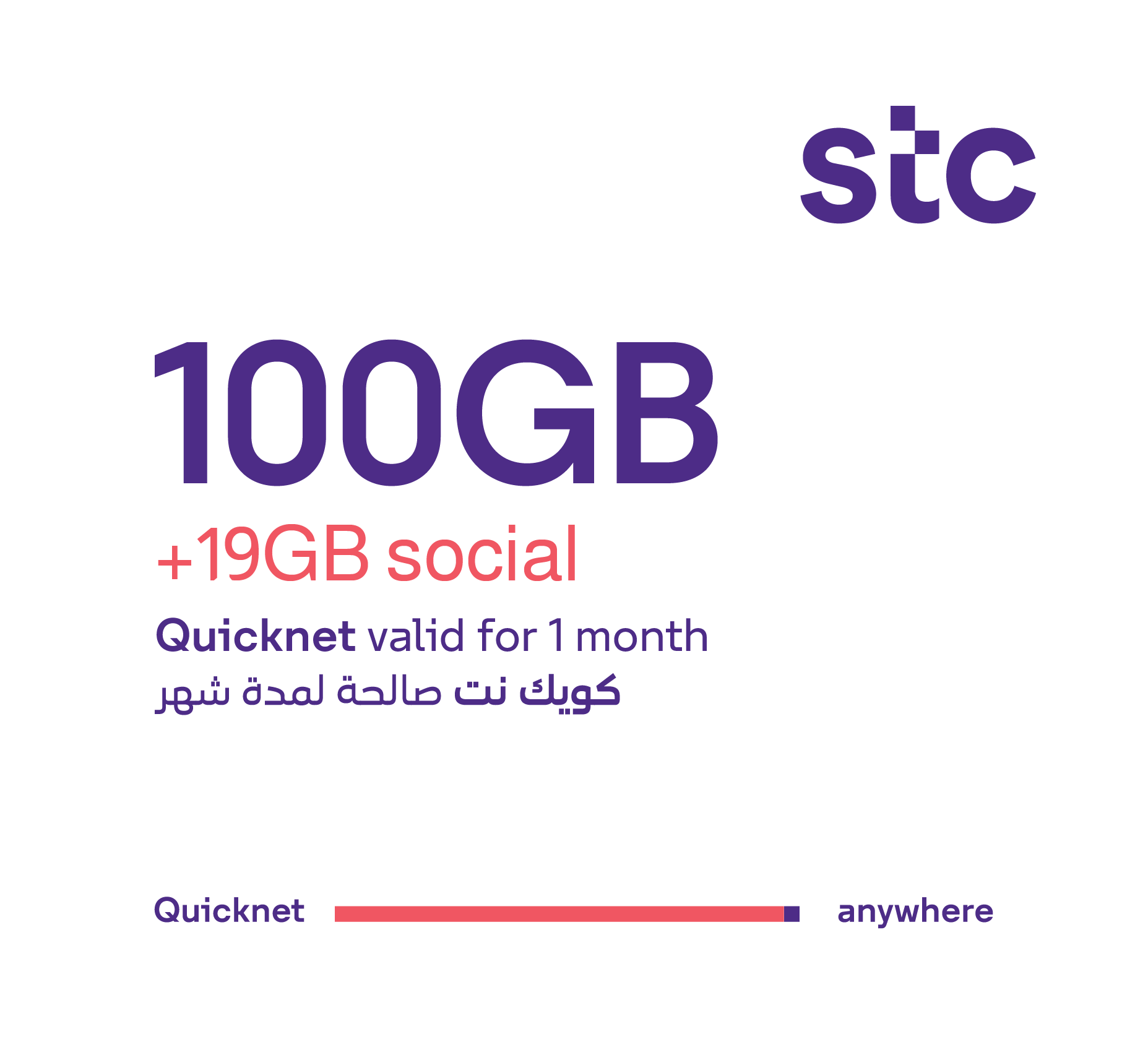 QuickNet 100 GB - 1 Month +19 GB Social