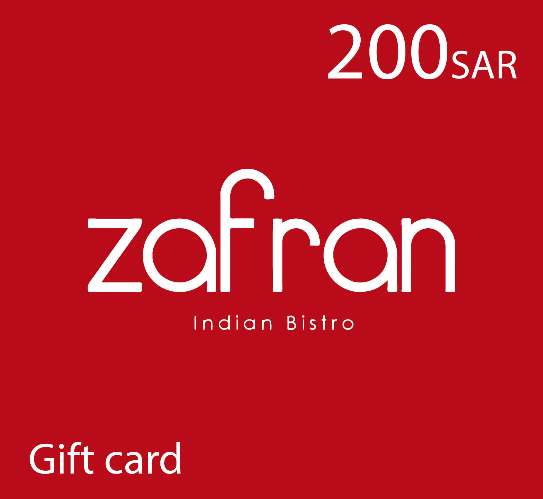 بطاقة هدايا مطعم زافران الهندي - قسيمة شراء زافران - 200 ريال